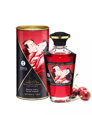 Huile Chauffante Aphrodisiaque Shunga Cerise Ardente 100ml pour Massages Sensuels-1