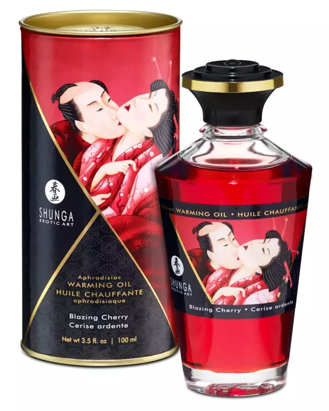 Huile Chauffante Aphrodisiaque Shunga Cerise Ardente 100ml pour Massages Sensuels-2