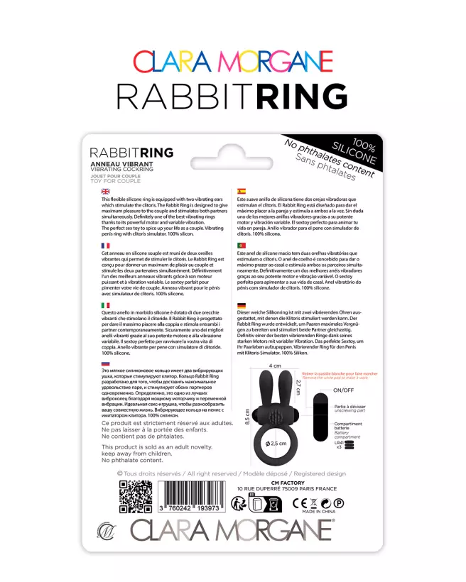 Anneau Vibrant Rabbit Ring Clara Morgane - Sextoy en Silicone Médical pour Couple, Stimulation Clitoridienne - image 6