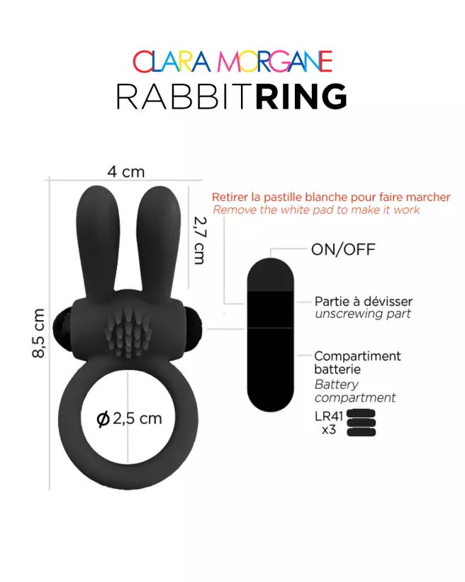 Anneau Vibrant Rabbit Ring Clara Morgane - Sextoy en Silicone Médical pour Couple, Stimulation Clitoridienne - image 7