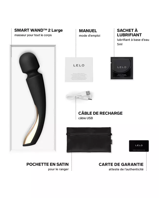 Image du LELO Smart Wand 2 Large Noir, masseur de luxe pour relaxation optimale-4