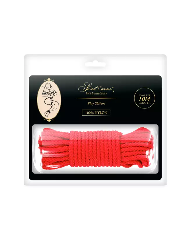 Image de la corde SM bondage rigide rouge 10m de Sweet Caress pour jeux de soumission-2