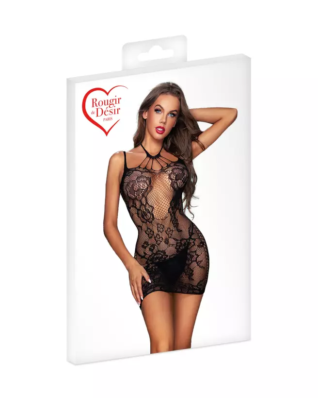 Robe résille noire D01 taille unique élégante et sexy de Rougir de Désir-3