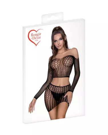 Ensemble Top et Jupe Résille Noir SE02 Rougir de Désir Taille Unique-2