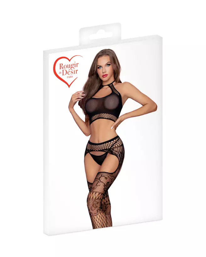 Ensemble top et collant résille noir Rougir de Désir taille unique-2