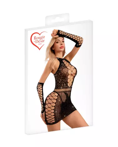 Robe sexy noire avec strass et mitaines de Rougir de Désir-2