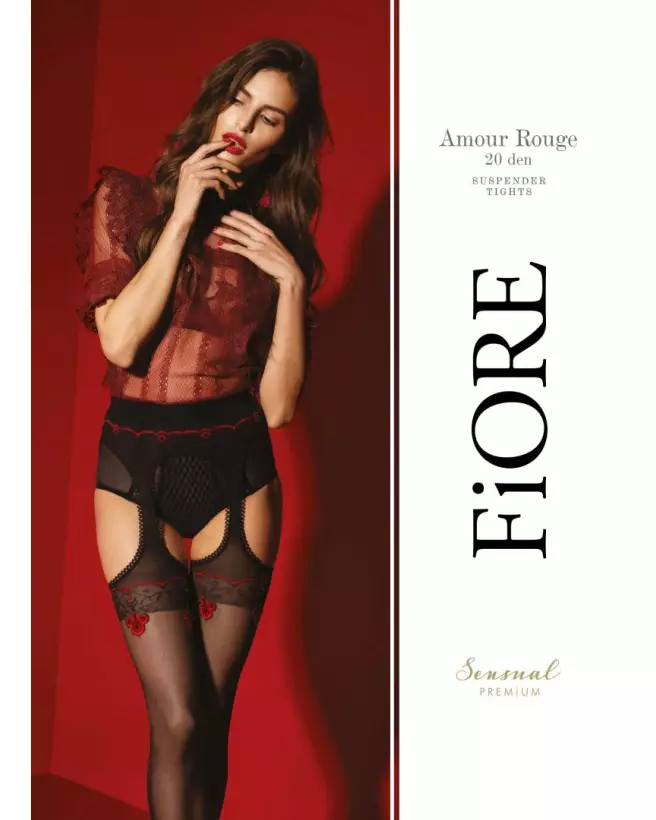 Bas jarretelles Fiore Amour Rouge 20 DEN noir et rouge, qualité premium-1