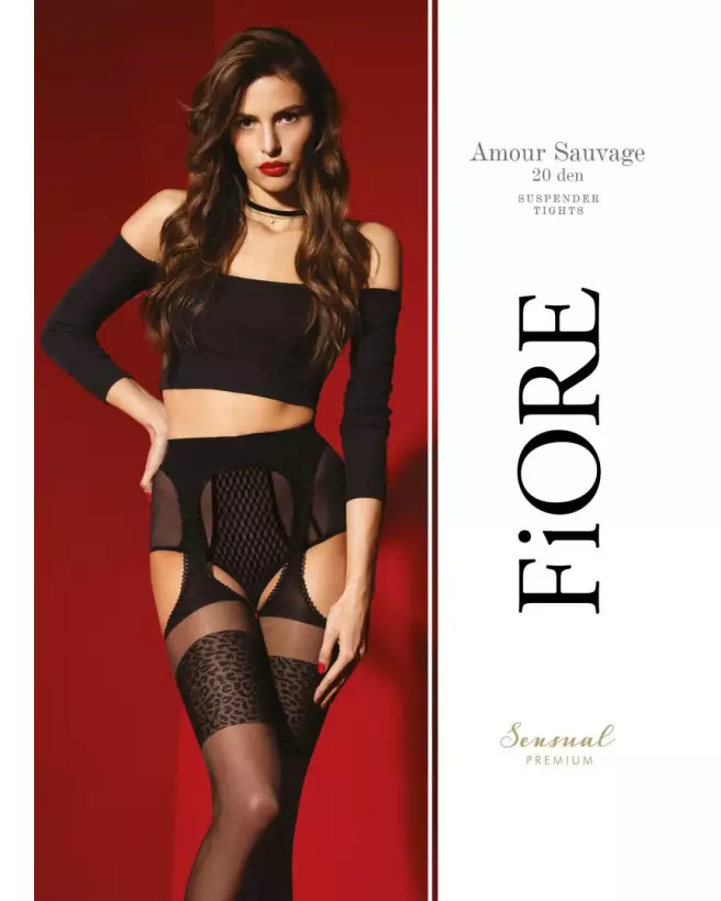 Bas Jarretelles Fiore 20 DEN Noir Qualité Premium-1