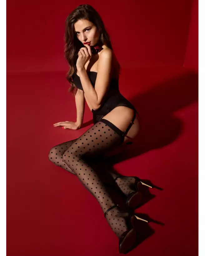 Bas Louise 20 DEN noirs Fiore élégants pour femme-2