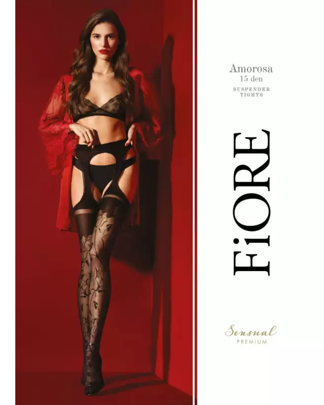 Bas Jarretelles Amorosa 30 DEN Noir Fiore Premium, Élégance et Confort-1