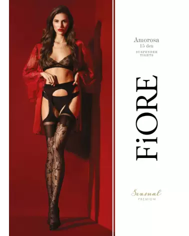 Bas Jarretelles Amorosa 30 DEN Noir Fiore Premium, Élégance et Confort-1