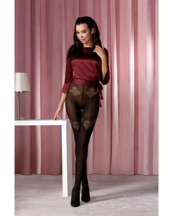 Collants TI113 20 DEN noir et bordeaux Passion Lingerie-1