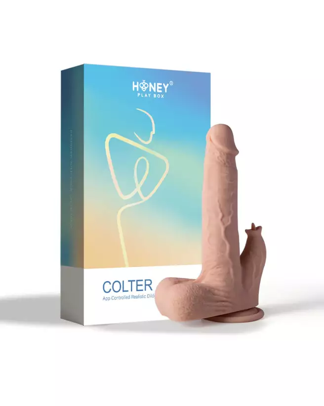 Gode réaliste vibrant Colter Honey Play Box avec fonctions va-et-vient et léchage-1