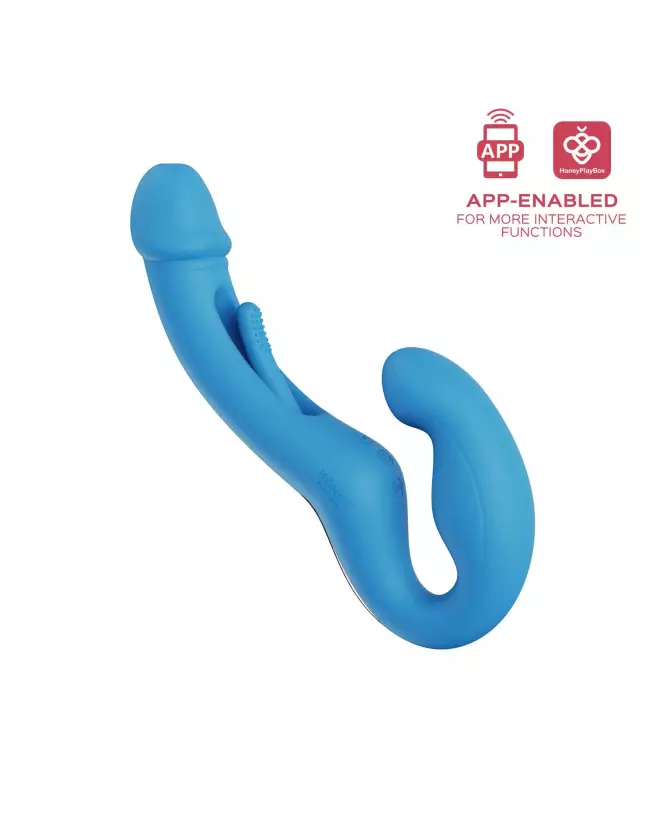 Harmony Duo Strap on vibrant bleu de Honey Play Box, gode ceinture avec fonction tapotante-2