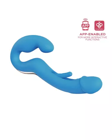 Harmony Duo Strap on vibrant bleu de Honey Play Box, gode ceinture avec fonction tapotante-4