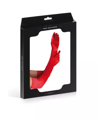 Gants longs en satin rouge Paris Hollywood pour soirées et événements festifs-2