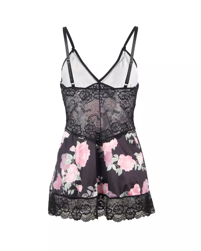Nuisette fleurie L/XL avec string noir de Paris Hollywood en dentelle élégante-5