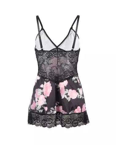 Nuisette fleurie L/XL avec string noir de Paris Hollywood en dentelle élégante-5