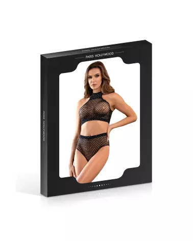 Set 2 pièces strass noir Paris Hollywood, ensemble de lingerie élégant-3