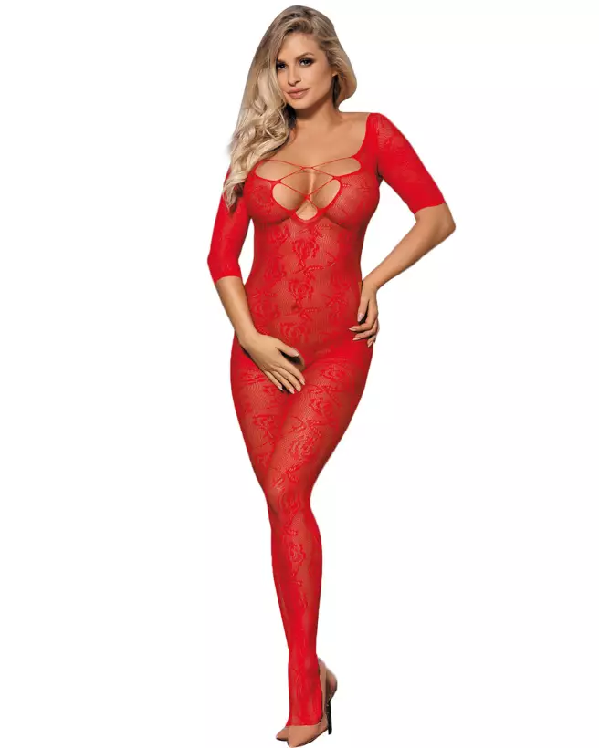 Combinaison rouge Paris Hollywood H3153 en maille fine, lingerie sexy taille unique-1