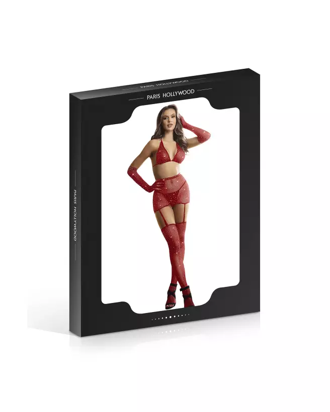 Ensemble lingerie rouge Paris Hollywood XL/XXL avec soutien-gorge, bas et gants-4