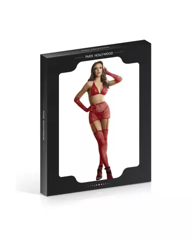 Ensemble lingerie rouge Paris Hollywood XL/XXL avec soutien-gorge, bas et gants-4