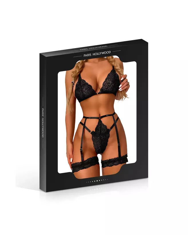 Set 3 pcs Noir Paris Hollywood - Ensemble de lingerie élégante Taille Unique-3
