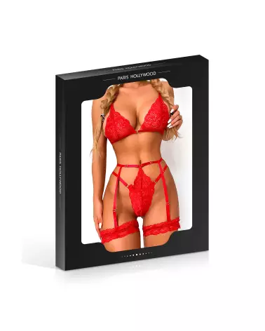 Set 3 Pièces Rouge Paris Hollywood - Ensemble de Lingerie Sexy Taille Unique-3