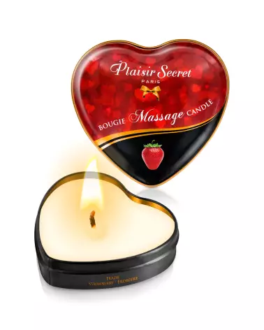 Bougie de massage Plaisir Secret parfum fraise 35ml pour relaxation et ambiance romantique-1