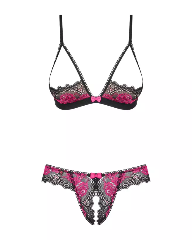 Photo de l'ensemble Tulia 2 pièces noir et fuchsia par Obsessive, lingerie élégante et séduisante-5