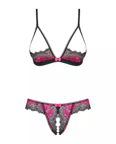 Photo de l'ensemble Tulia 2 pièces noir et fuchsia par Obsessive, lingerie élégante et séduisante-5