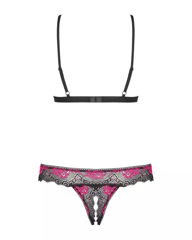 Photo de l'ensemble Tulia 2 pièces noir et fuchsia par Obsessive, lingerie élégante et séduisante-6