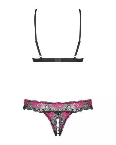 Photo de l'ensemble Tulia 2 pièces noir et fuchsia par Obsessive, lingerie élégante et séduisante-6
