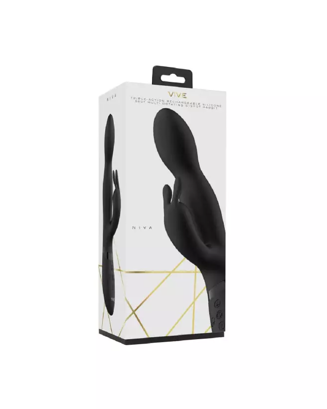 Image du Niva Rotating Rabbit Vibrator par VIVE - Vibromasseur élégant noir pour stimulation du point G et clitoridienne-2