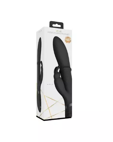 Image du Vibromasseur Halo Ring Rabbit de VIVE by Shots en noir, sextoy élégant et puissant-2