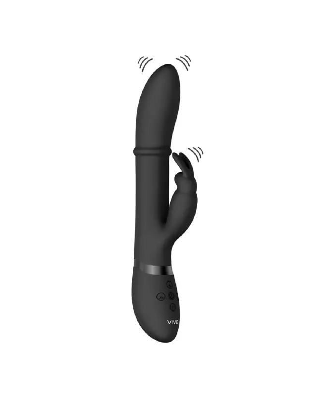 Image du Vibromasseur Halo Ring Rabbit de VIVE by Shots en noir, sextoy élégant et puissant-4