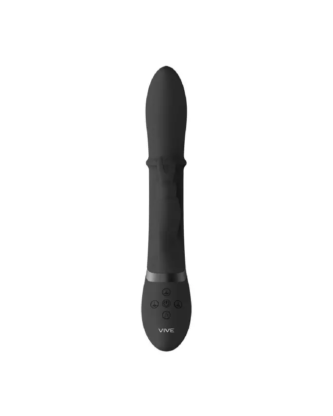 Image du Vibromasseur Halo Ring Rabbit de VIVE by Shots en noir, sextoy élégant et puissant-5