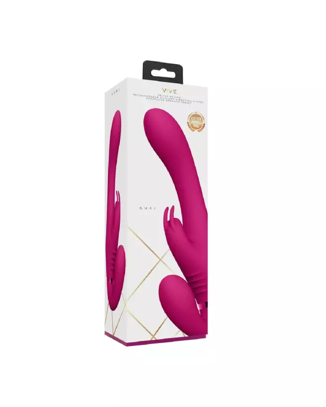 Suki Vibrating Strapless Strap-on Rabbit Pink de VIVE by Shots en silicone-2