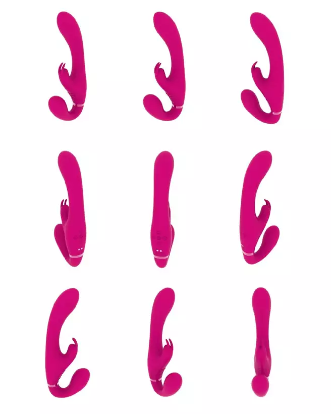 Suki Vibrating Strapless Strap-on Rabbit Pink de VIVE by Shots en silicone-6