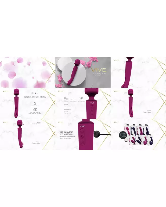 VIVE by Shots Kiku Double Ended Wand avec stimulateur G-Spot flapping en rose-5