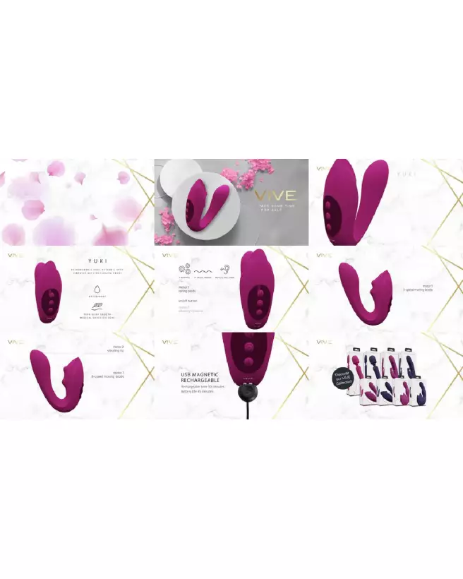 Yuki Dual Motor G-Spot Vibrator Pink by VIVE - Sextoy pour Couples avec Perles Massantes-7