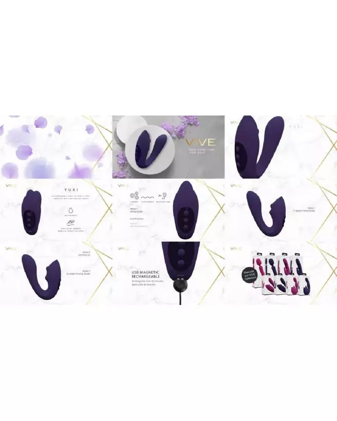 Yuki Dual Motor G-Spot Vibrator with Massaging Beads by VIVE Shots in Purple for Couples-7