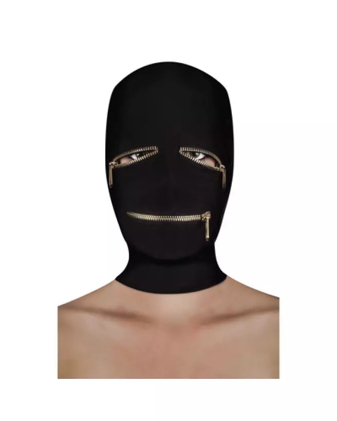 Masque BDSM Ouch! avec fermetures éclair pour yeux et bouche, idéal pour contrôle sensoriel-1