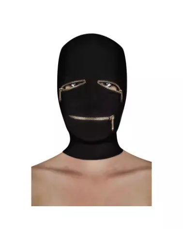 Masque BDSM Ouch! avec fermetures éclair pour yeux et bouche, idéal pour contrôle sensoriel-1
