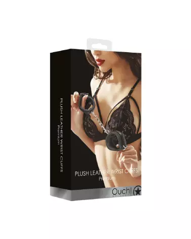 Menottes Plush Leather Handcuffs en cuir doux Ouch! by Shots pour jeux érotiques-1