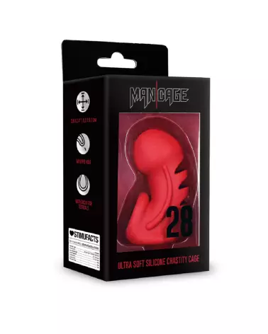 Model 28 Cage de Chasteté en Silicone Ultra Doux Rouge ManCage by Shots-2