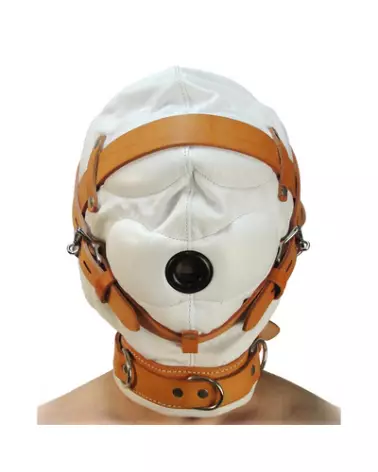Capuche en cuir blanc M/L XR Brands pour déprivation sensorielle complète-1