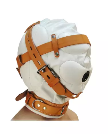 Capuche en cuir blanc M/L XR Brands pour déprivation sensorielle complète-2