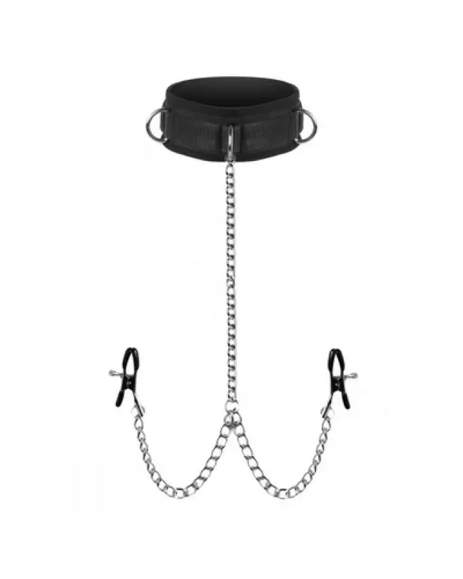 Collier et Pinces à Tétons Submission XR Brands pour jeux BDSM-1