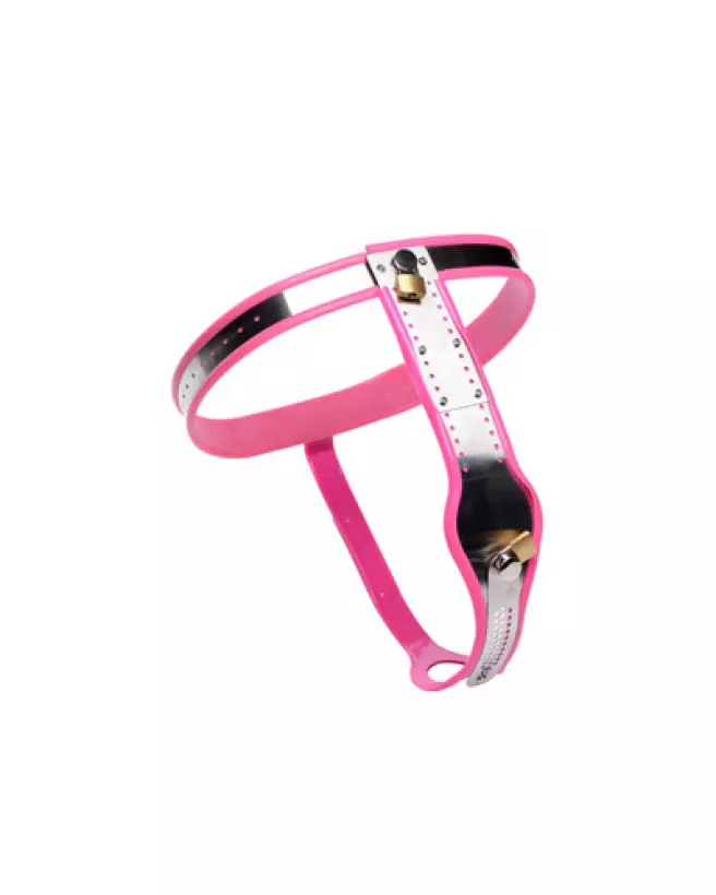 Ceinture de chasteté ajustable rose en acier inoxydable pour femme par XR Brands-1